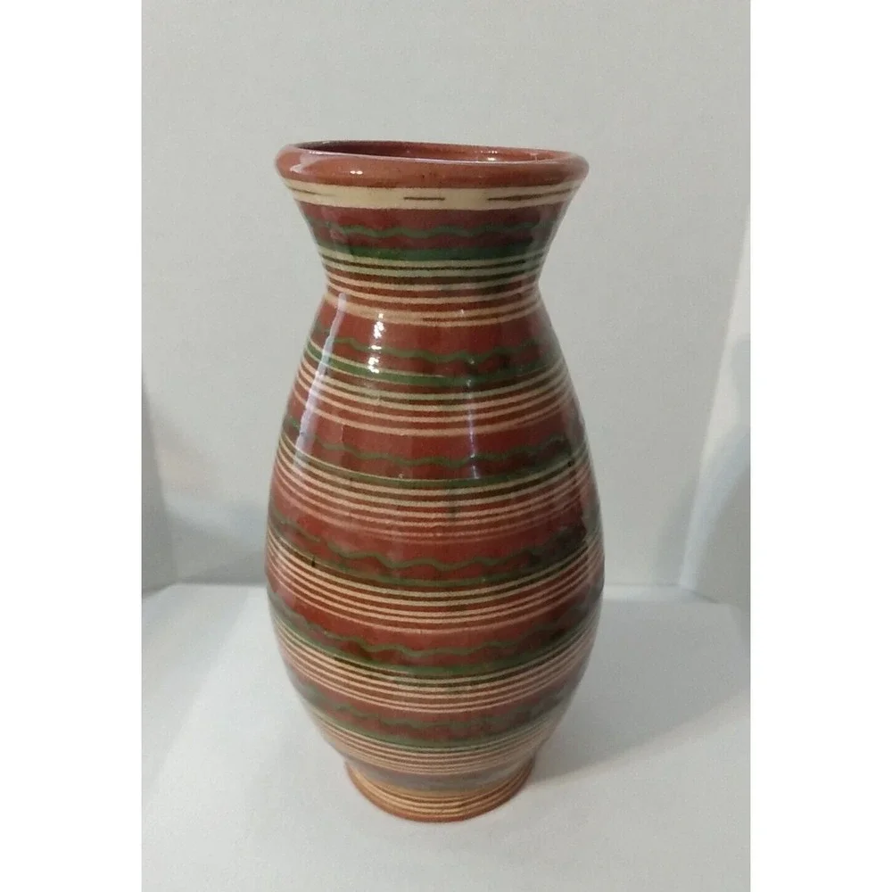 Glazed Mexican Vase Earthtones Hand Made Studio Pottery Southwest design PRETTY!